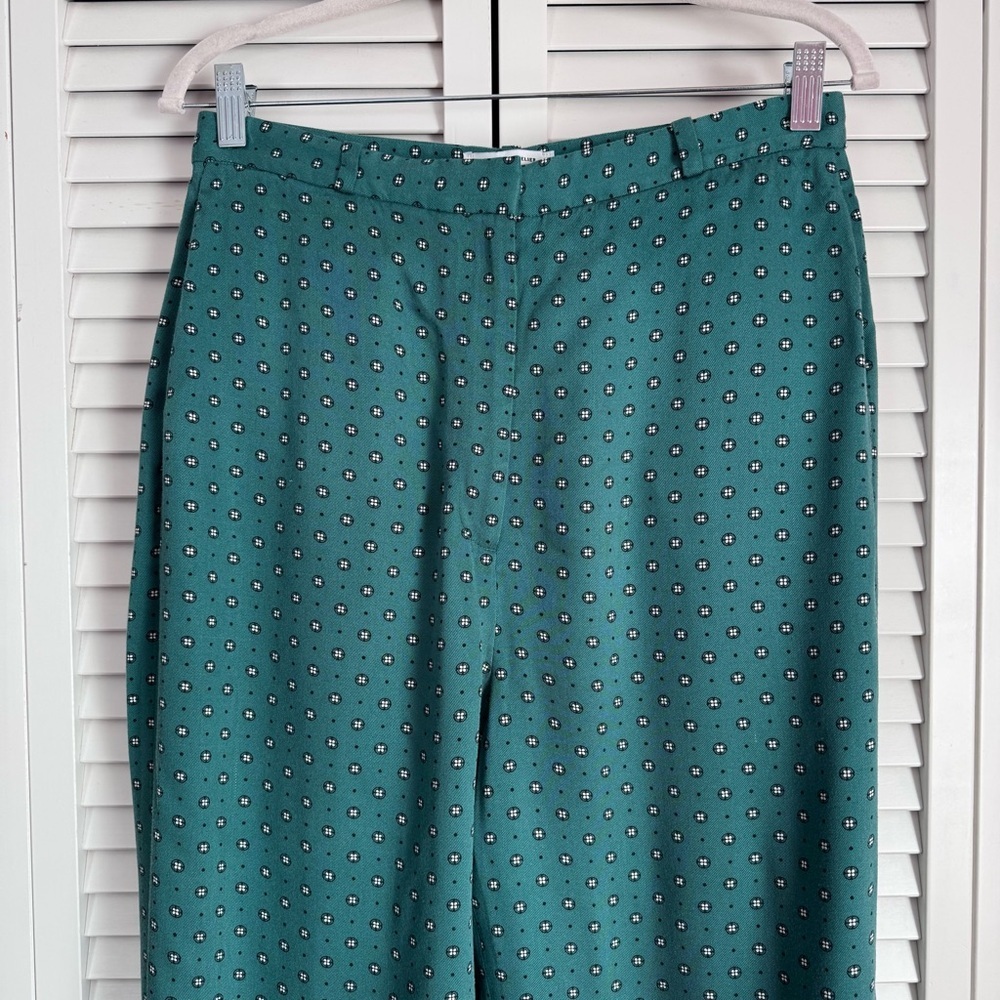 & Other Stories High Rise Wide Leg Retro Printed Green Pants Trousers Size 8 - Picture 3 of 11